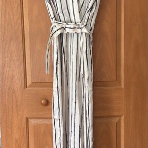 Mango Silk Stripe White Sleeveless Jumpsuit - NWT - sz Large
